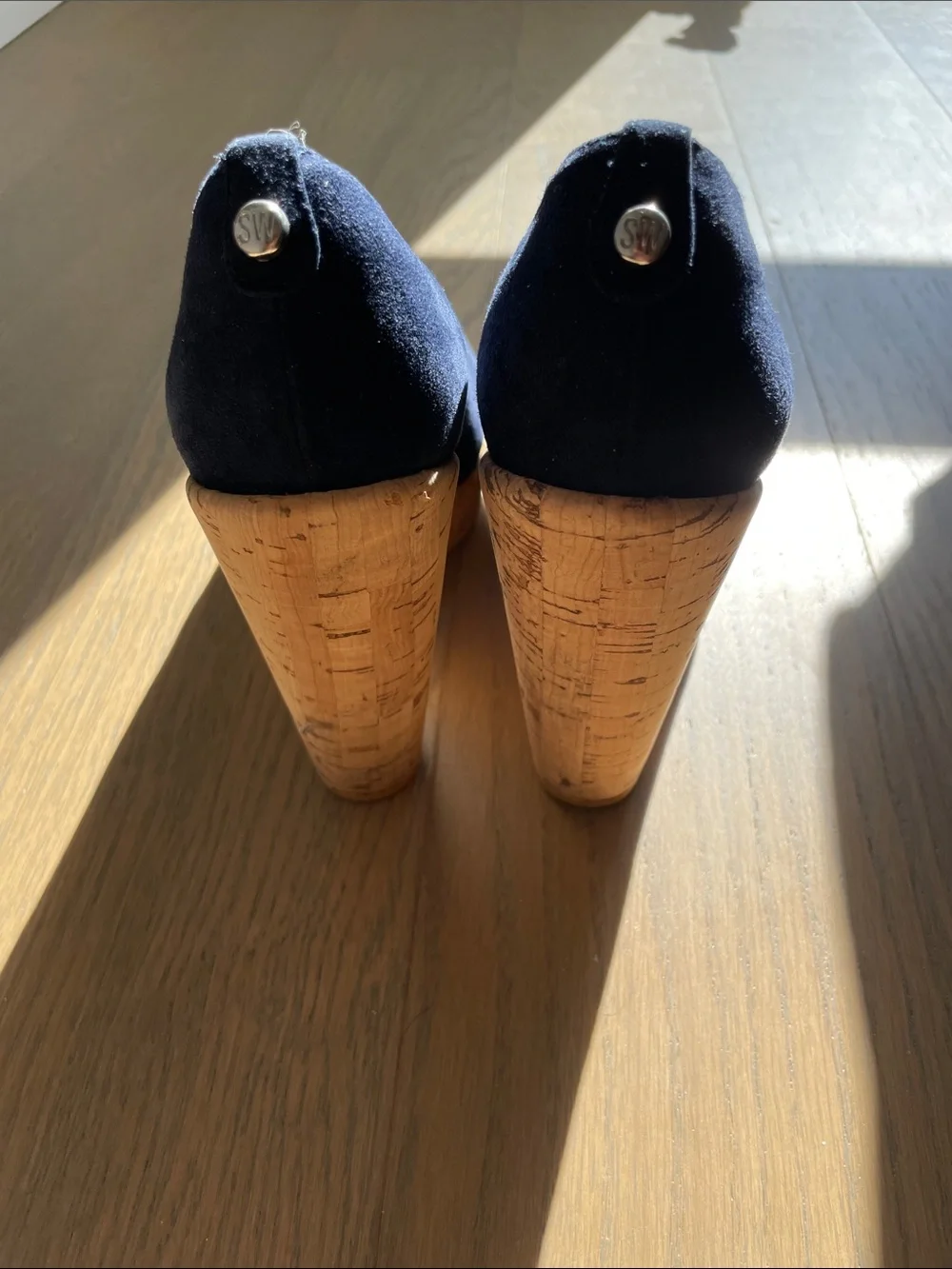 Stuart Weitzman Navy Corkswoon Wedge Pumps